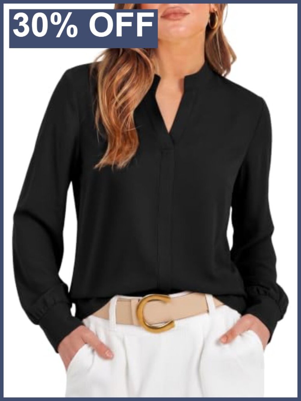 Womens Blouse Business Casual Long Sleeve V-Neck Pullover Top